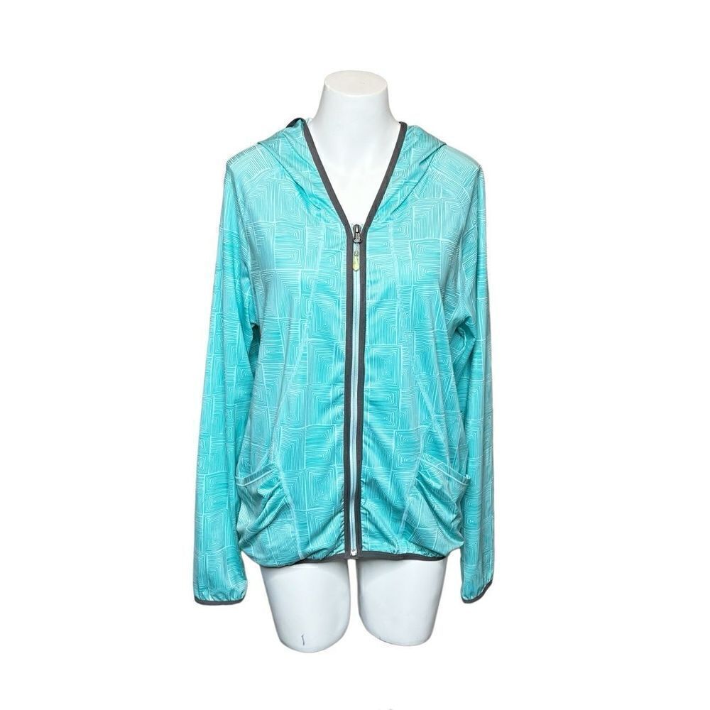 Lole teal print hooded full zip athletic jacket size L